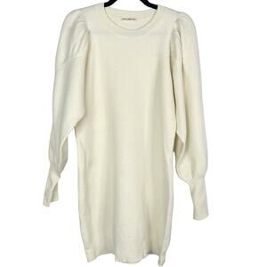 Ulla Johnson Medium M Cream Viviana Merino Wool Puff Sleeve Knit Sweater Dress